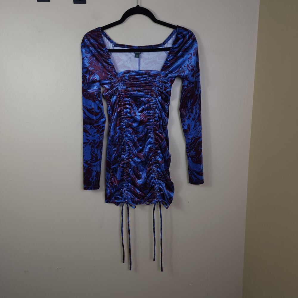 Wild Fable Long Sleeve Ruched Velvet Bodycon Dress in Purple Marble Size XS